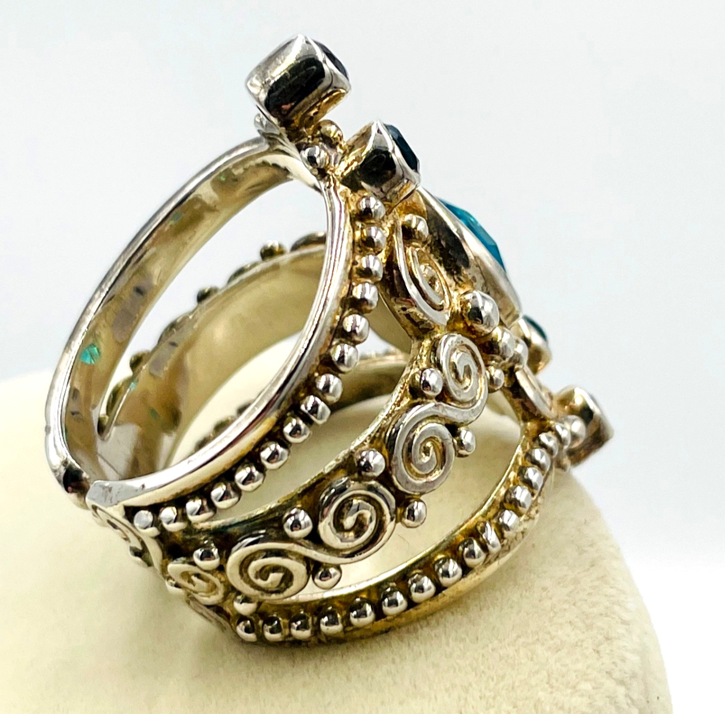 Sajen Mystic Fire Quartz Multi Gemstone 925 STS Adjustable Ring Sz 9 Boho Hippie