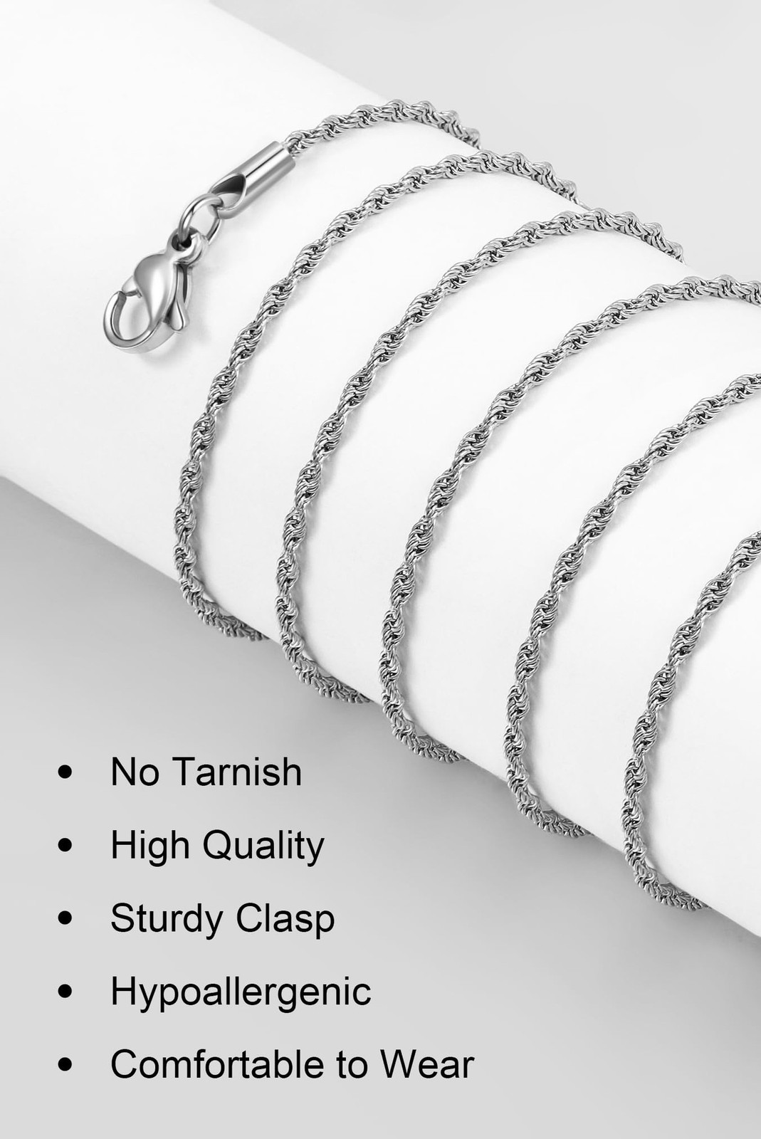 Monily Silver Rope Chain for Women 1.3mm 1.5mm 2mm Stainless Steel Thin Twist…