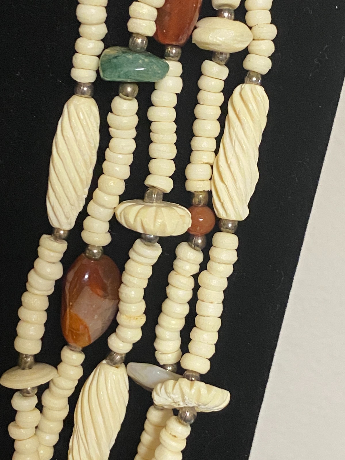 5 Strand Carved Bovine Bone & Gemstone Necklace