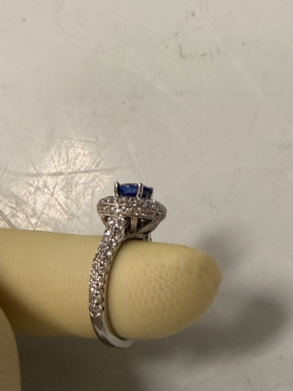 Neil Lane Sapphire and CZ 14k White Gold Ring. Halo Design, Size 5