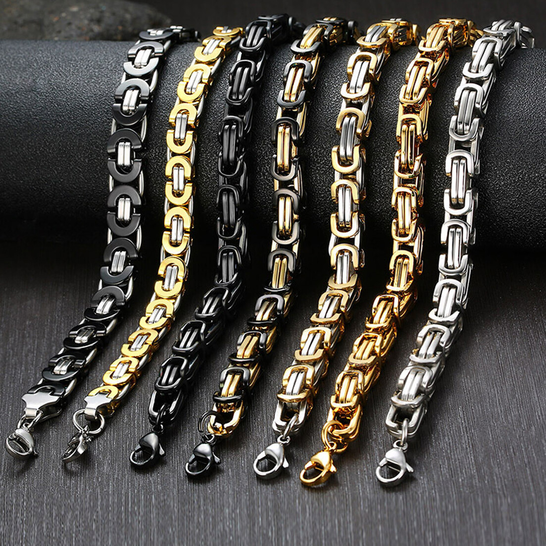 4/5/8mm Stainless Steel Byzantine Link Chain Necklace For Men Gold Silver Black