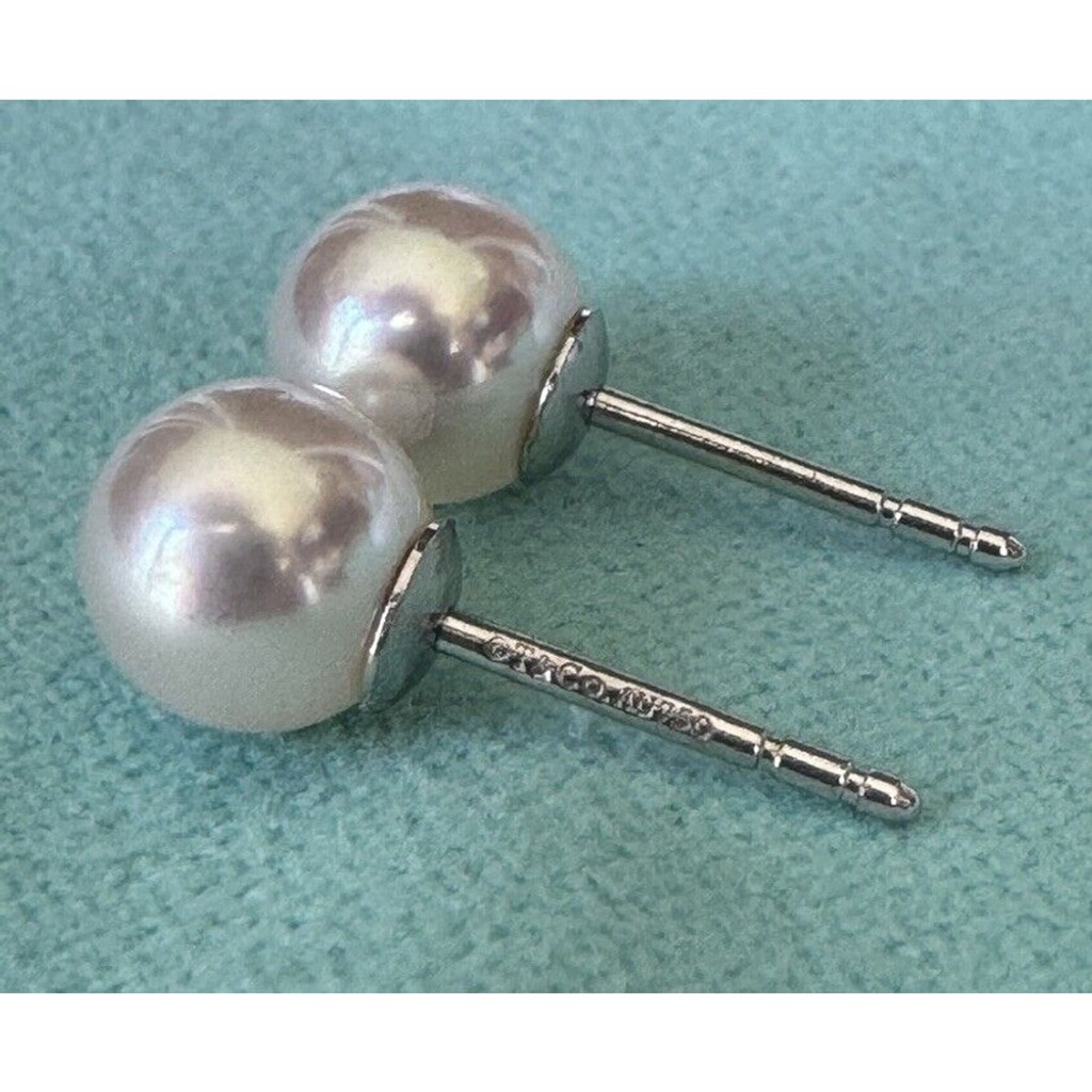 Tiffany & Co. 18K White Gold White Akoya 6.9mm Pearl Stud Earrings