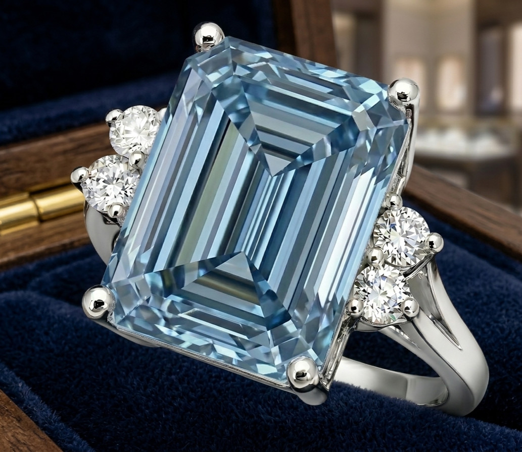 8.00 Ct Certified Emerald Cut Blue Natural Diamond Engagement Ring Great Shine