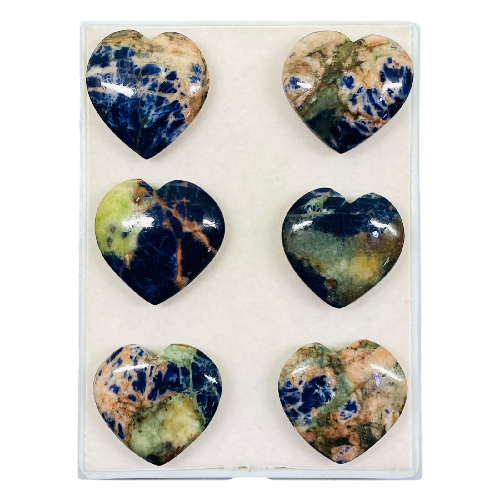 6 Pcs Natural Sodalite 32-34mm Heart Shape Loose Gemstones Wholesale Lot