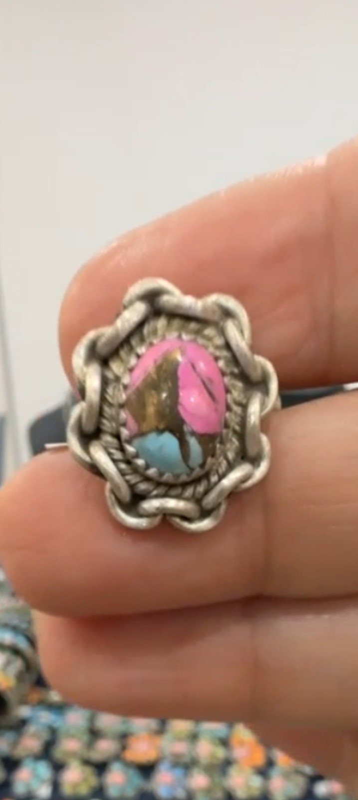 Sterling Silver 925 Southwestern Cotton Candy Turquoise Ring Adjustable