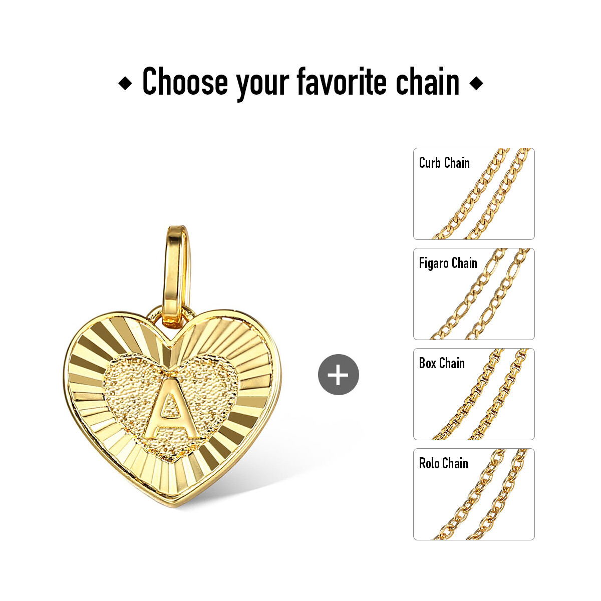 Gold Plated Heart Initial Letter Pendant Necklace Stainless Steel Multi Chains