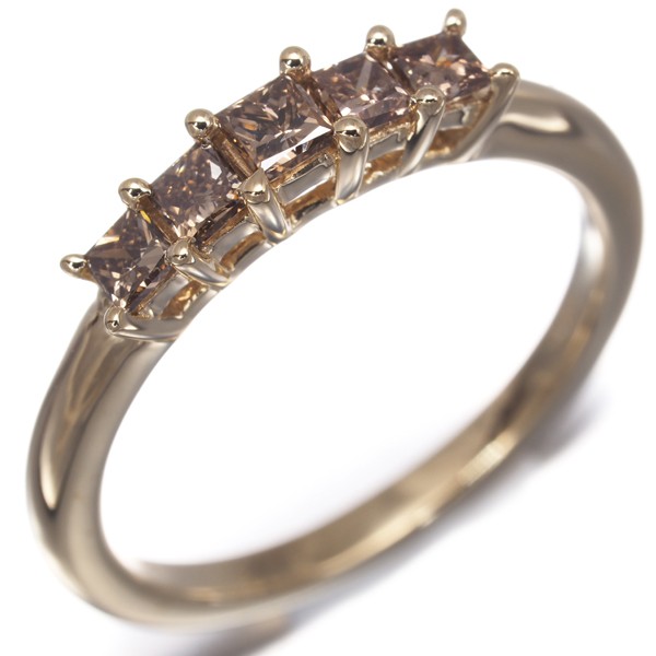 Auth GSTV Ring Brown Diamond 0.40ct Princess-cut US5 18K 750 Yellow Gold