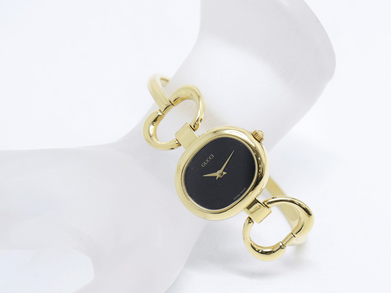 GUCCI GUCCI 1600 GP GP QZ Black Dial Used Condition Battery Changed Bangle Watc