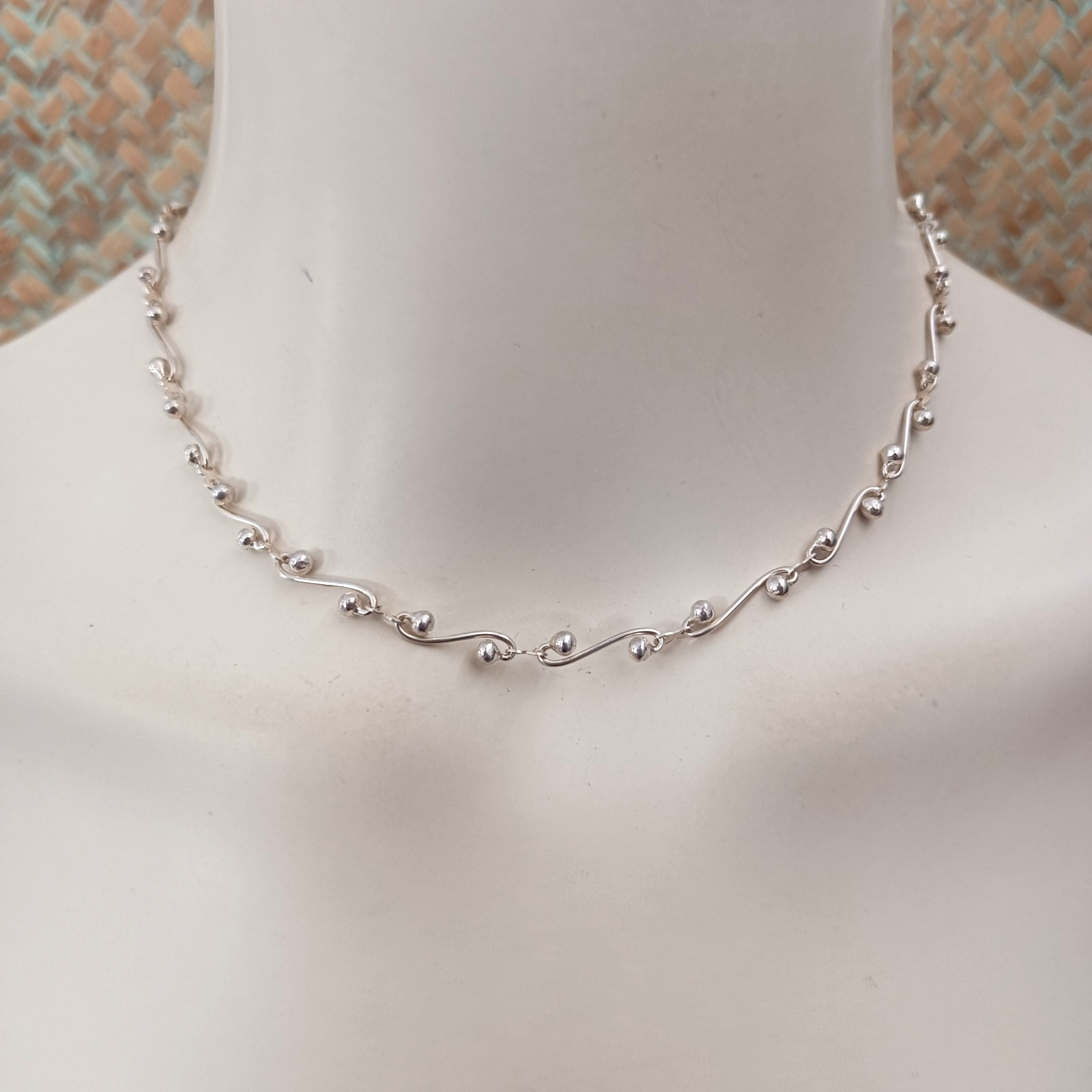 Sterling Silver Swirl Link Necklace Infinity Chain Modernist Chocker 925 Gift
