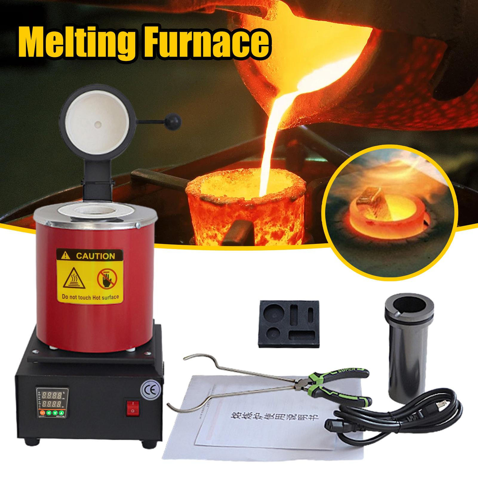 Gold Melting Furnace — 1500W 2102℉ Digital Electric Melting Furnace Black-