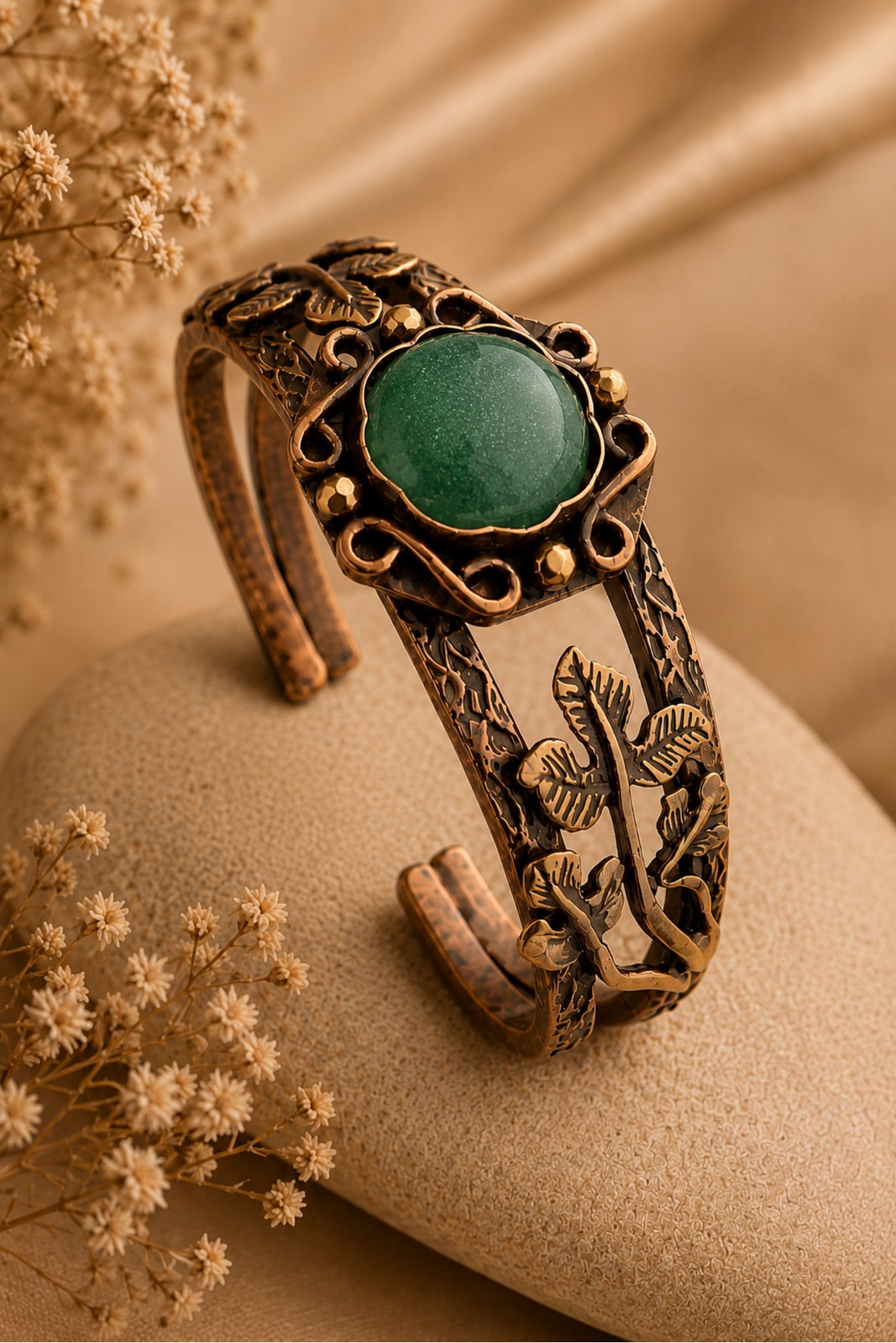 Women’s Aventurine Stone Copper Bracelet Leaf Fig�rl� Authentic Design