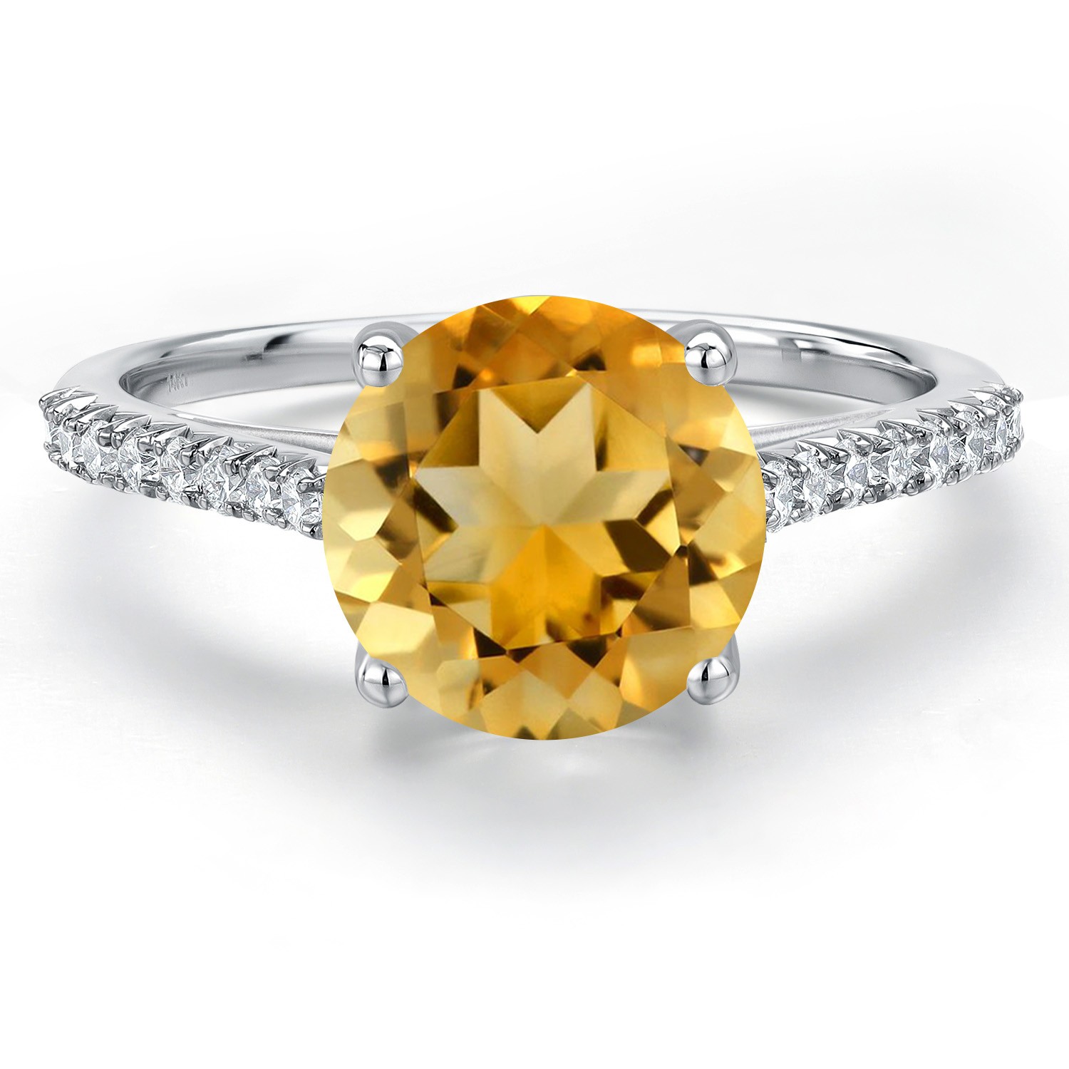 2.96 Ct Round Yellow Citrine G/H Lab Grown Diamond 14K White Gold Ring