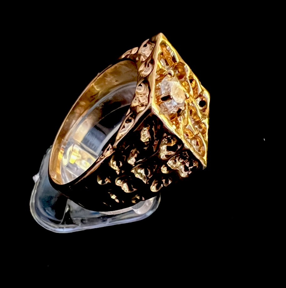 18k Heavy Gold Electroplated Nugget Ring W/CZ Stone (3 Sizes Available)