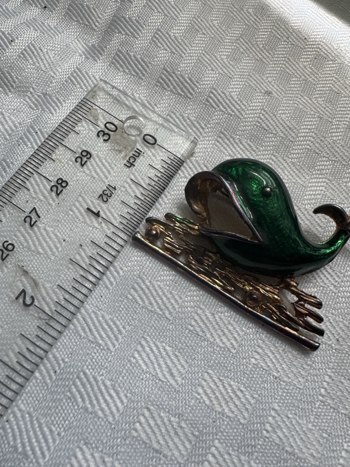 Vintage Enameled Sea Worthy Green Gold Tone Whale Pin Nautical Pin Brooch