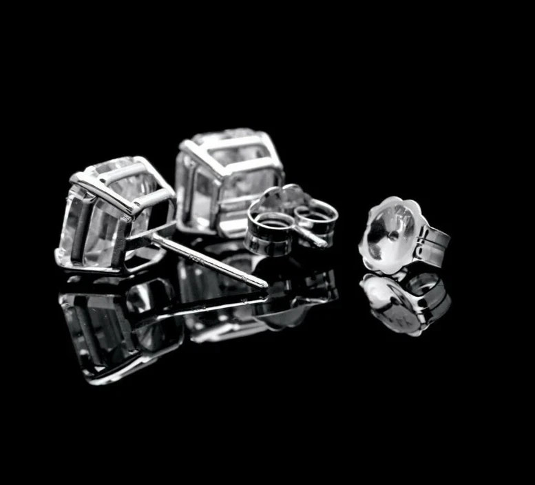 RARE 4.00 Ct Certified Asscher Cut White Diamond Solitaire Studs-Great Luster !