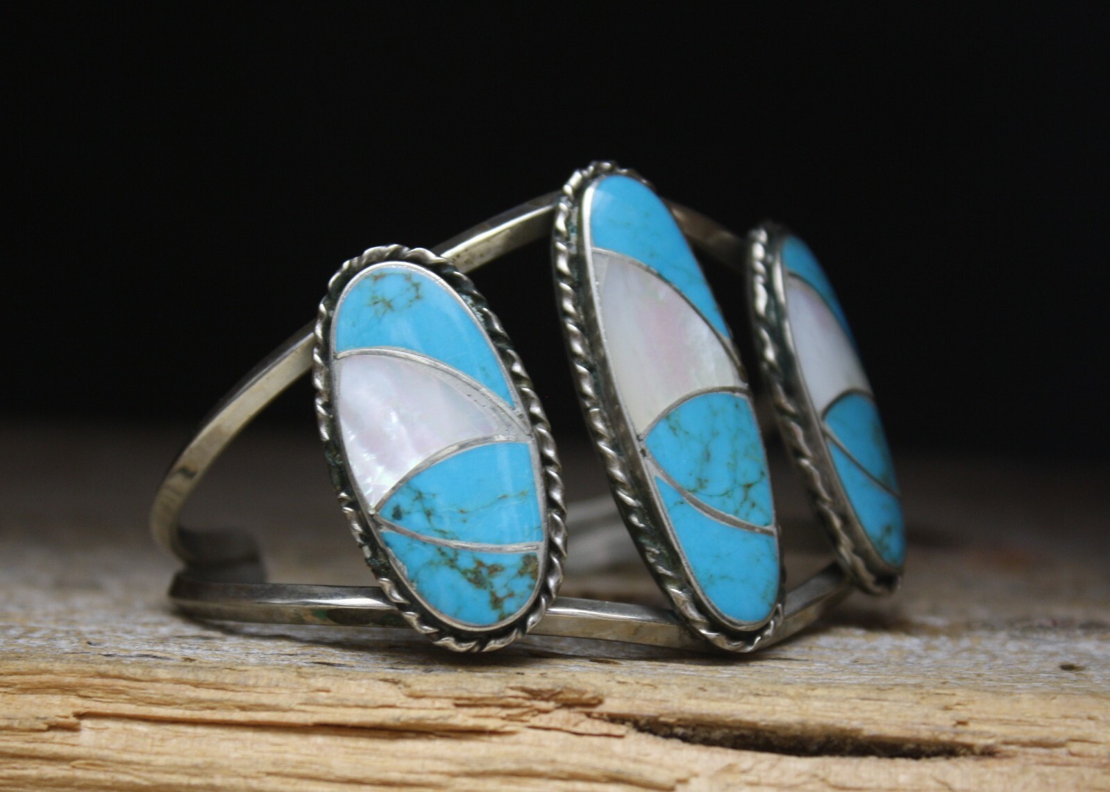 Vintage Native American Navajo Turquoise Mother of Pearl Nickle Silver Bracelet