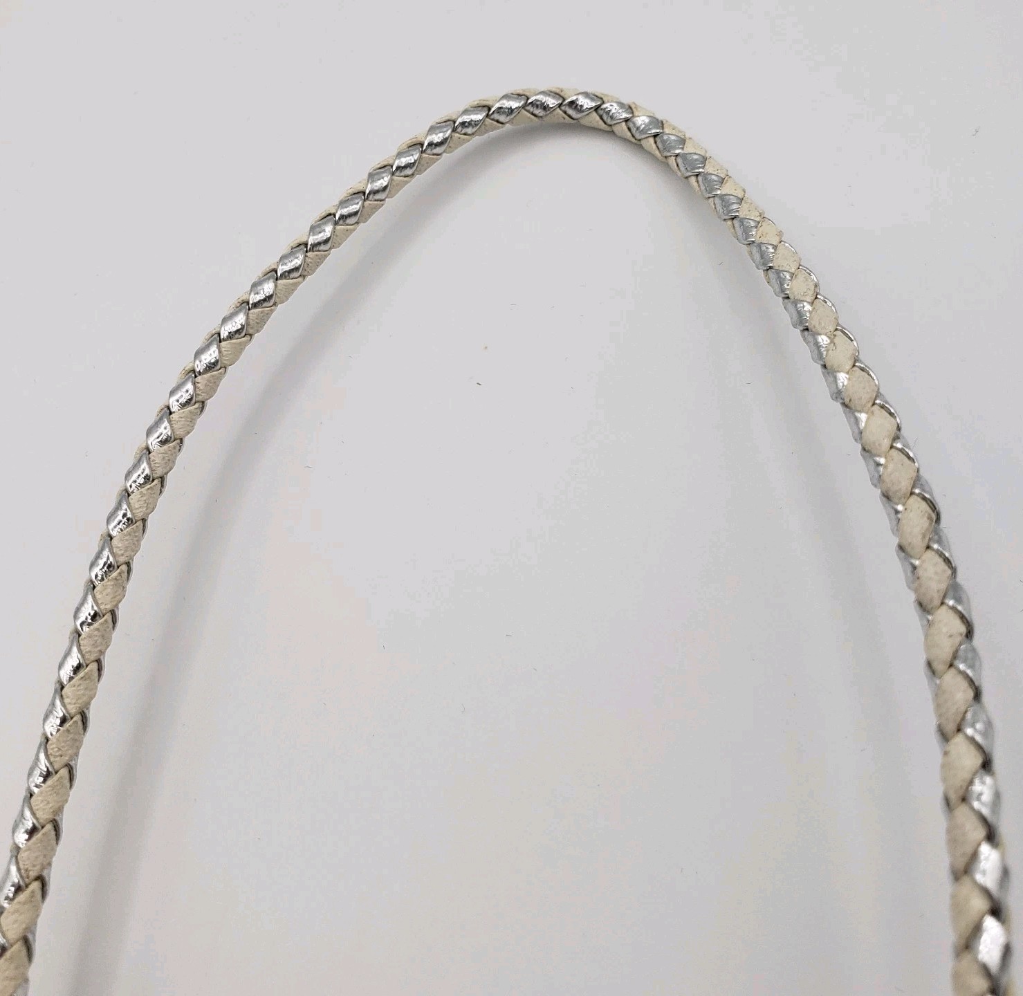 Vintage Dendritic Agate Bolo Tie Braided White/Silver Leather Cord Western Style
