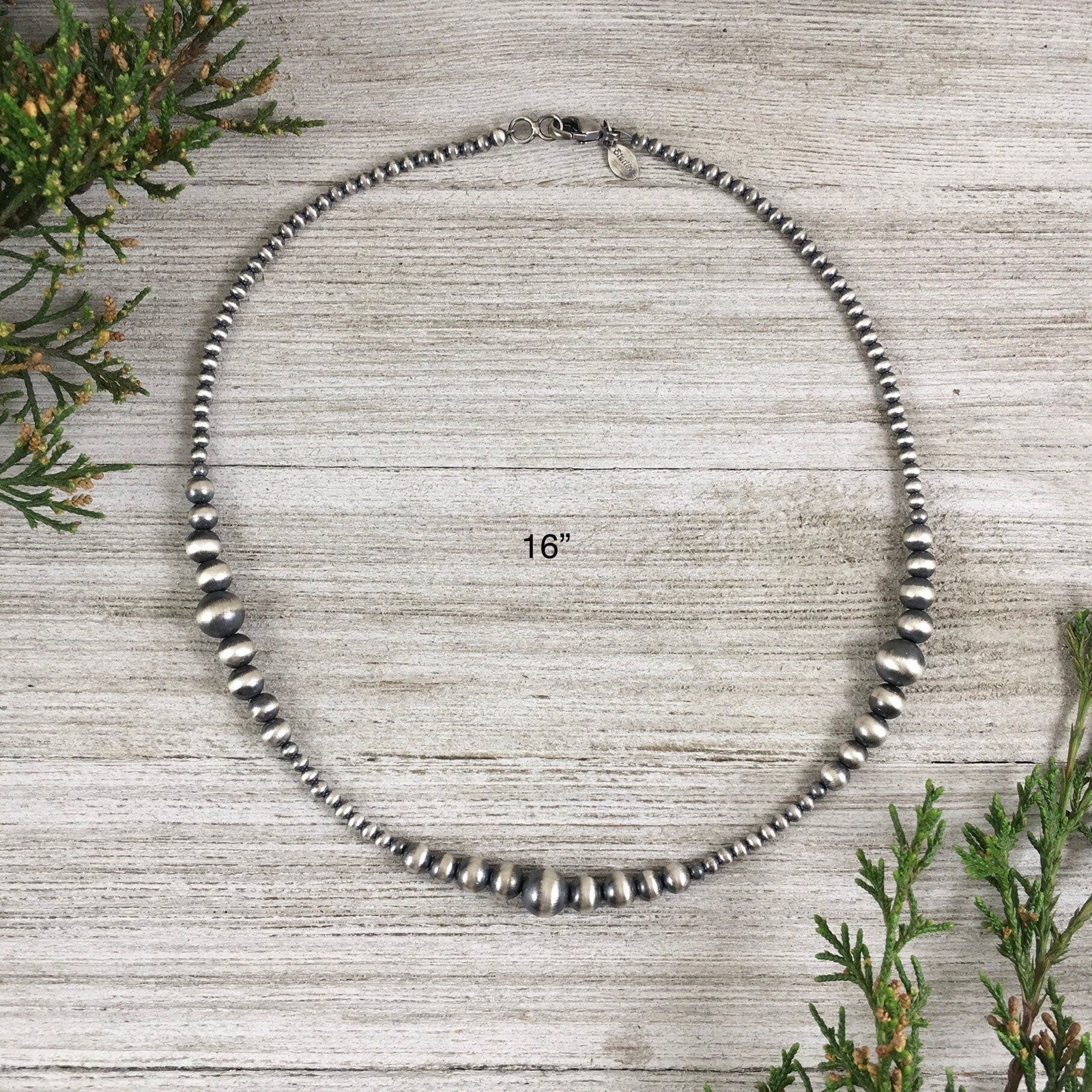 Sterling Silver Southwest Pearls, Graduated BOHO Bead Necklace, Western Oxidize
