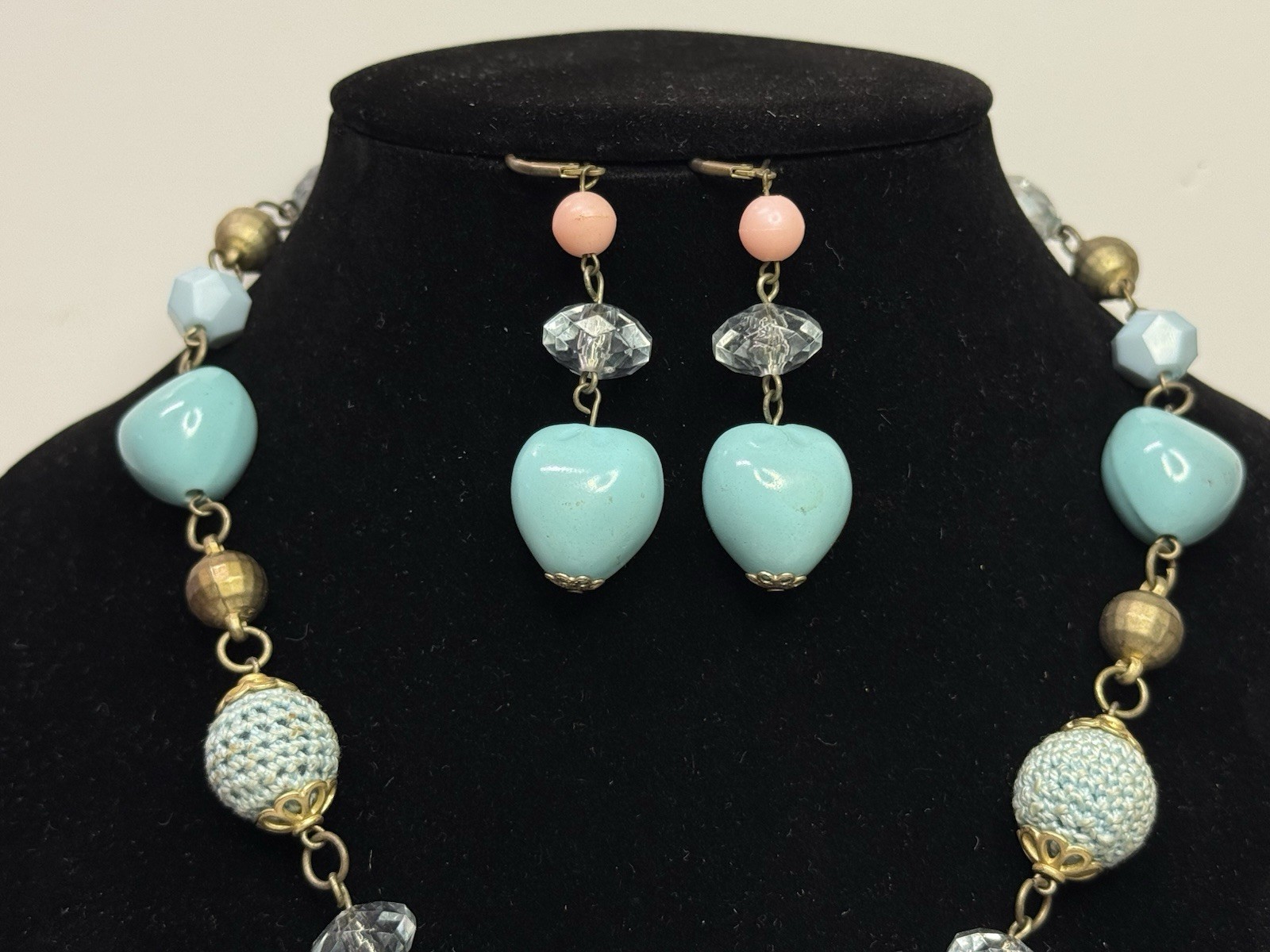 Combined Shipping Peach and Turquoise Colored Beaded Necklace and Earrings #359