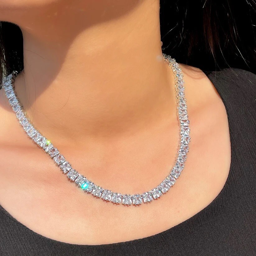 20 Ct Princess Cut Lab Created Diamond Women’s Tennis Necklace Solid 925 Silver