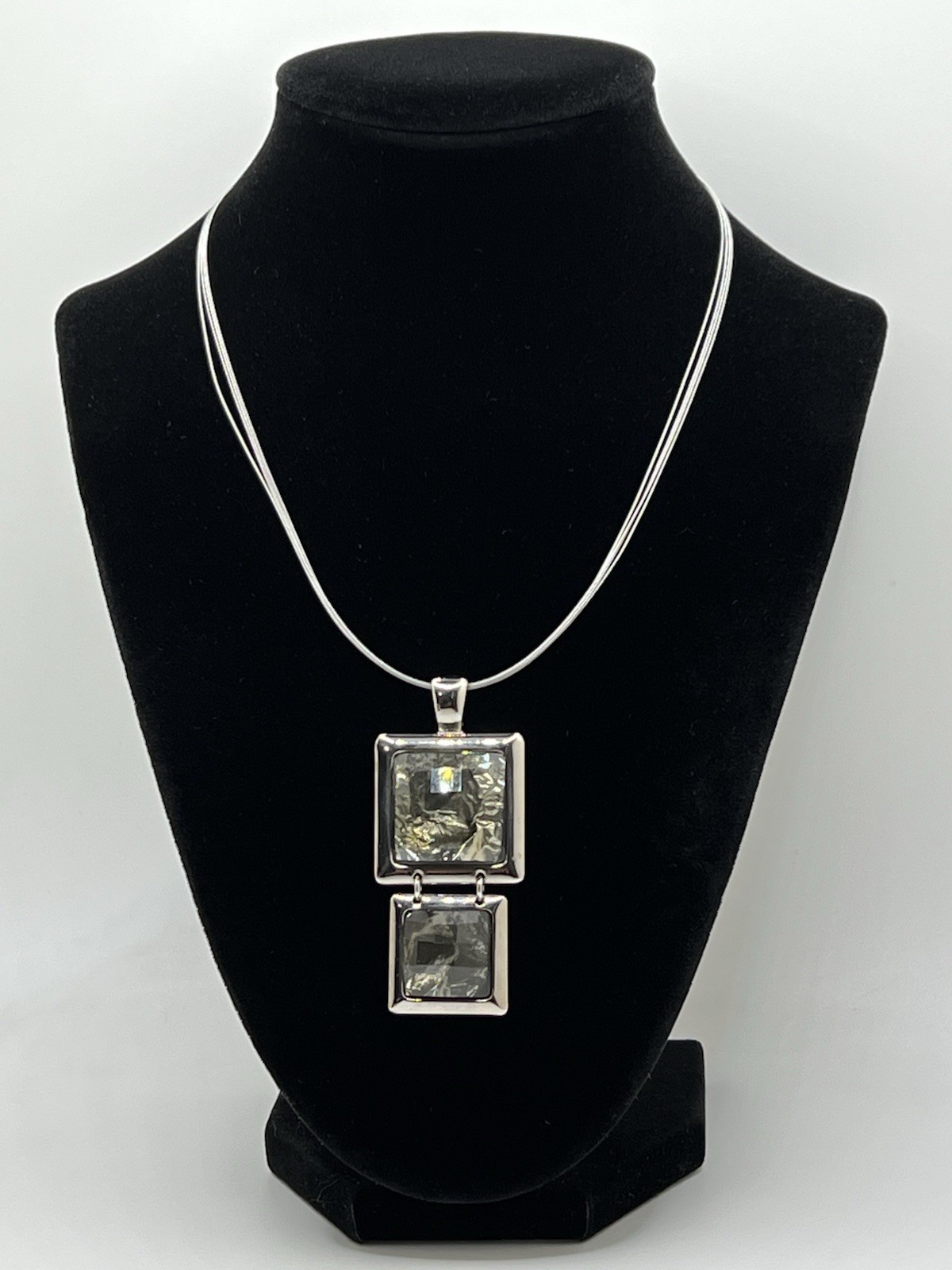 Lia Sophia “Reflex Love” Pendant Gray Color w/ LS Coated Wire 3-Strand Necklace