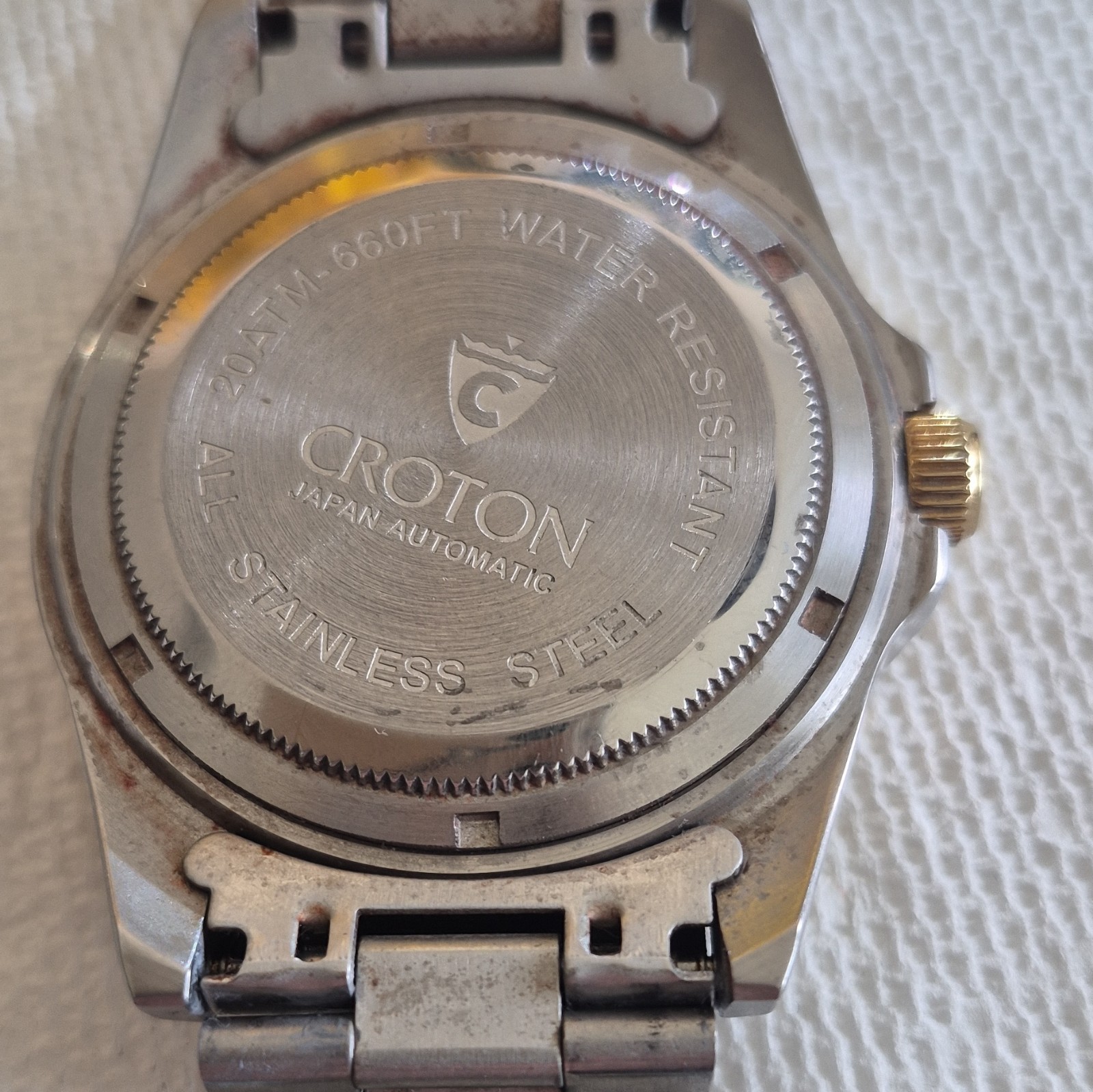 Croton Automatic Diver Watch 200m Blue Dial Two-Tone Steel Bracelet Date