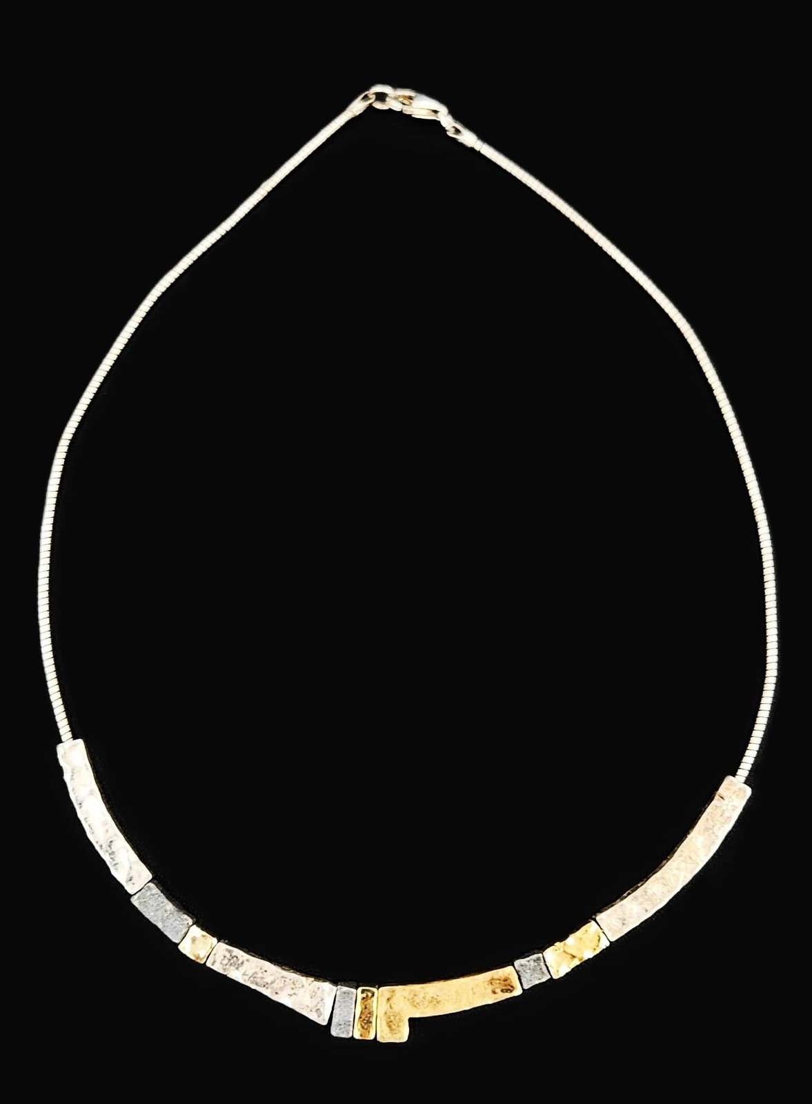 Striking Modernist Hammered Pendants Multi-Tone Sterling & 24KGP Necklace