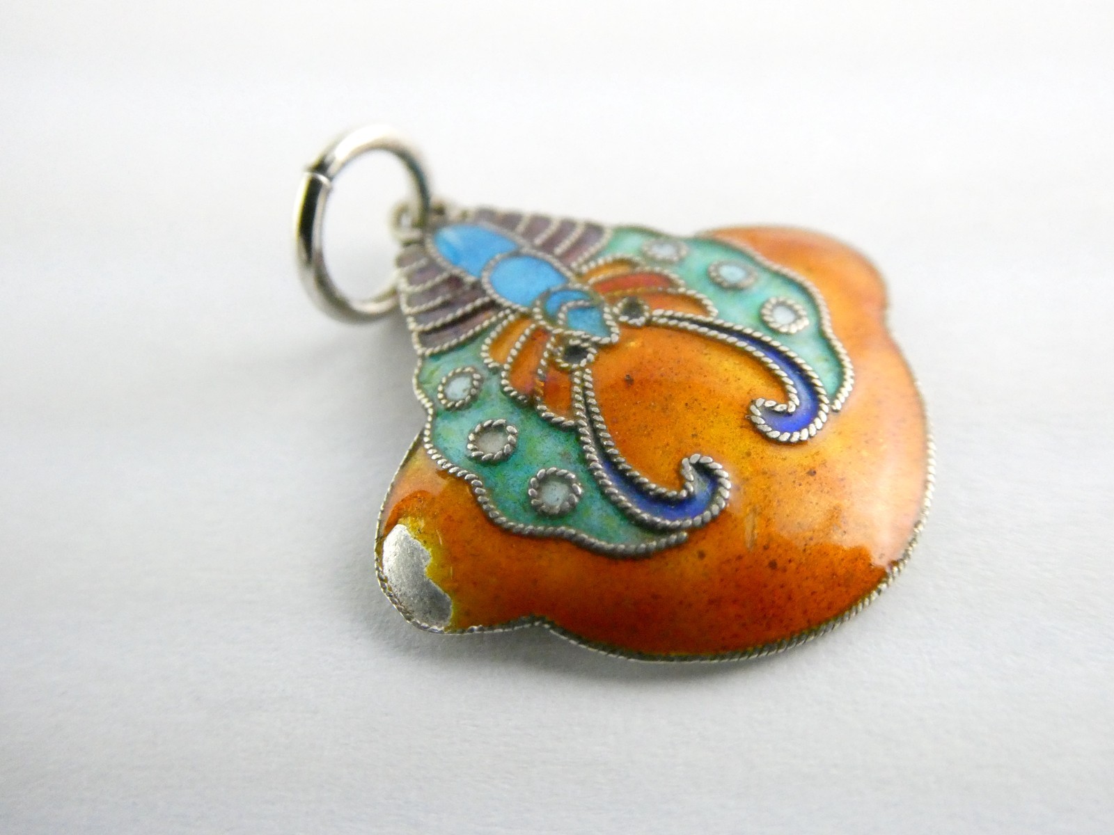 Vintage Chinese Export Sterling Silver Enameled Butterfly Charm Pendant AS IS