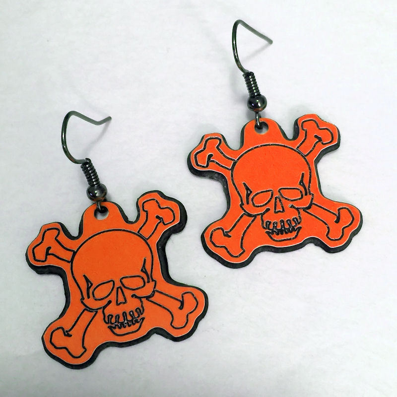 SKULL EARRINGS – Plastic Dangle 1 Inch Crossbones Made In USA – 10 Color Options