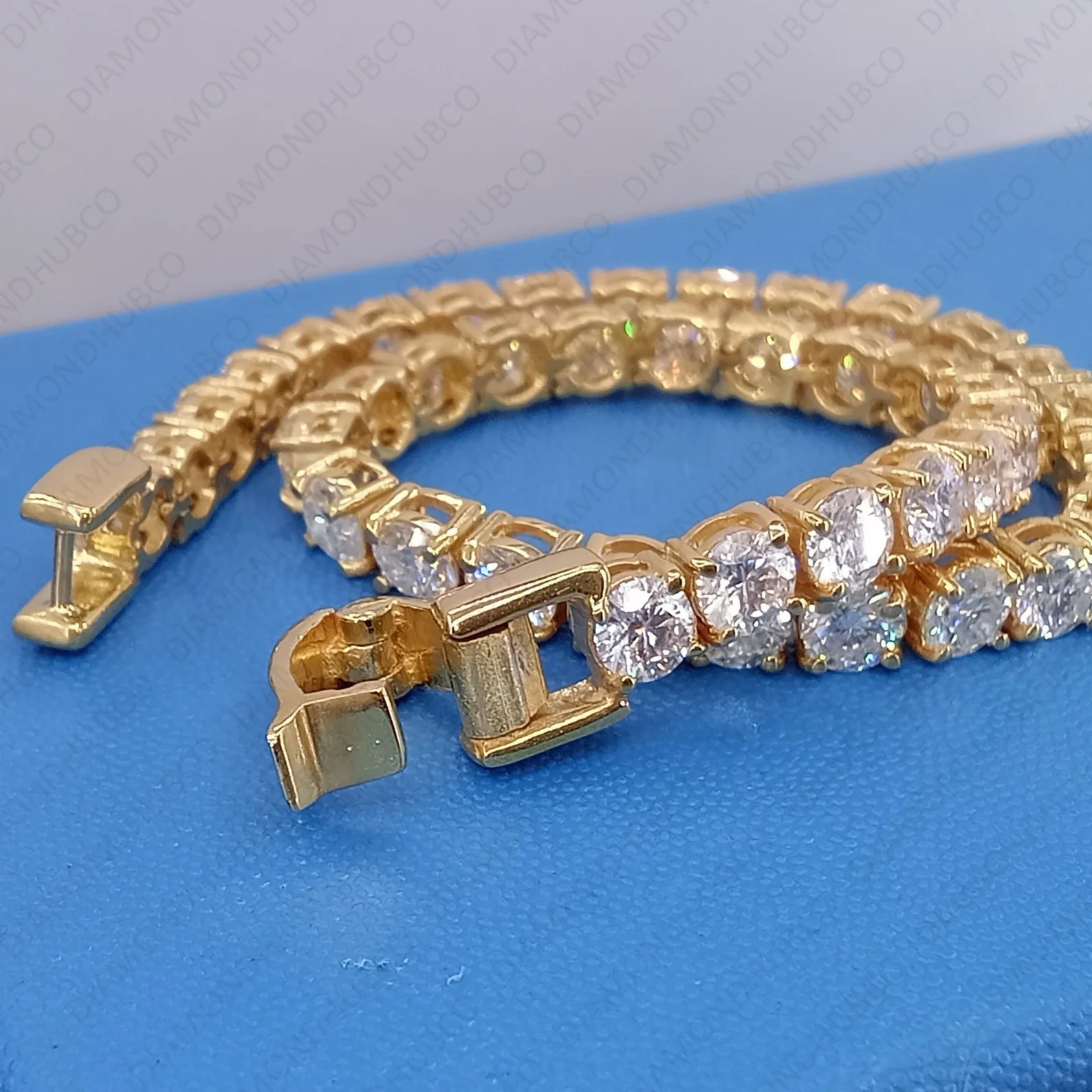 3mm Round Cut Moissanite 6 CTW Unisex Tennis Bracelet in 14K Yellow Gold Plated
