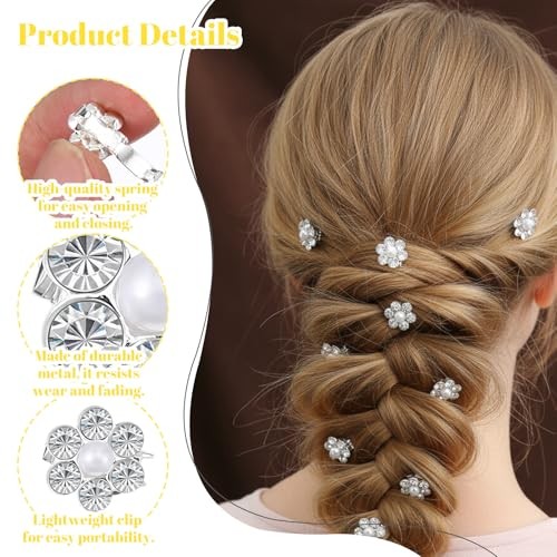 20Pcs White Flower Rhinestone Hair Clips, Mini Flower Hair Clips, Fancy Pearl