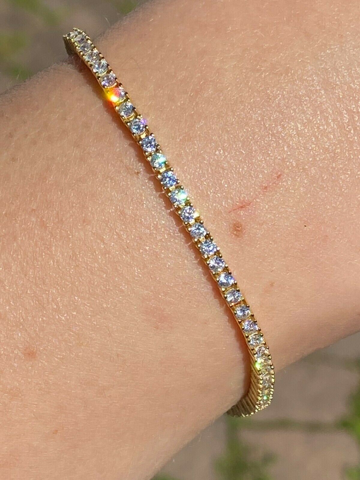 14k Gold Plated Solid Silver 2mm Real MOISSANITE Tennis Bracelet Passes Tester