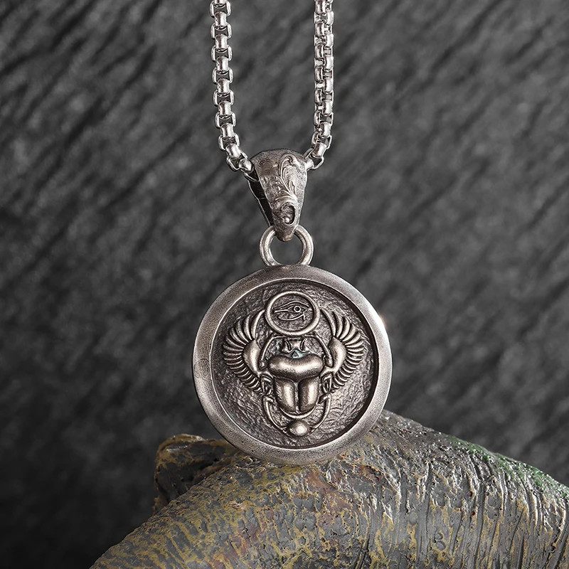 Scarab Medallion Necklace Jewelry Gothic Silvery Ancient Egypt Pendant