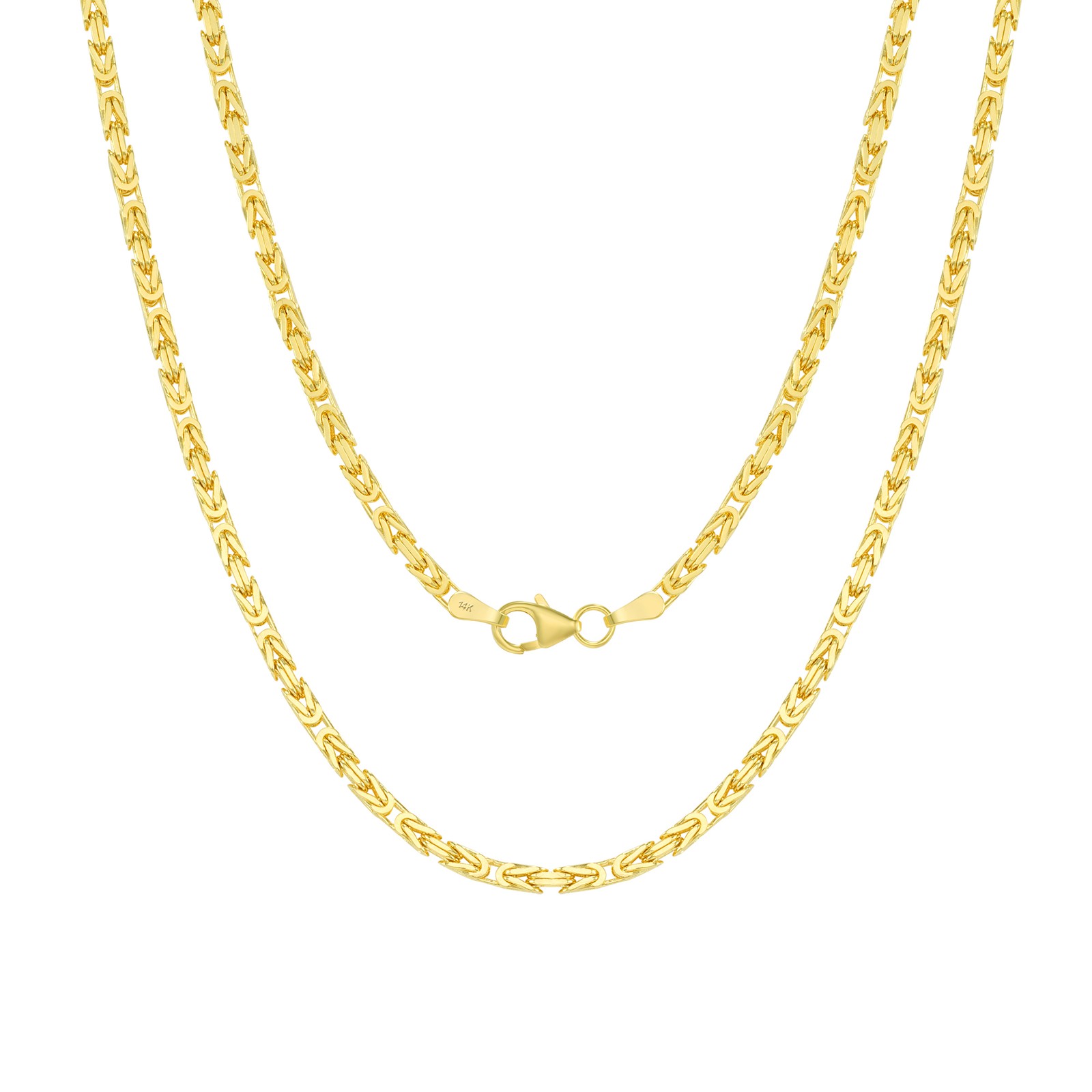 Mens 14K Yellow Gold Solid 2.5mm Byzantine Box Link Chain Pendant Necklace 22″