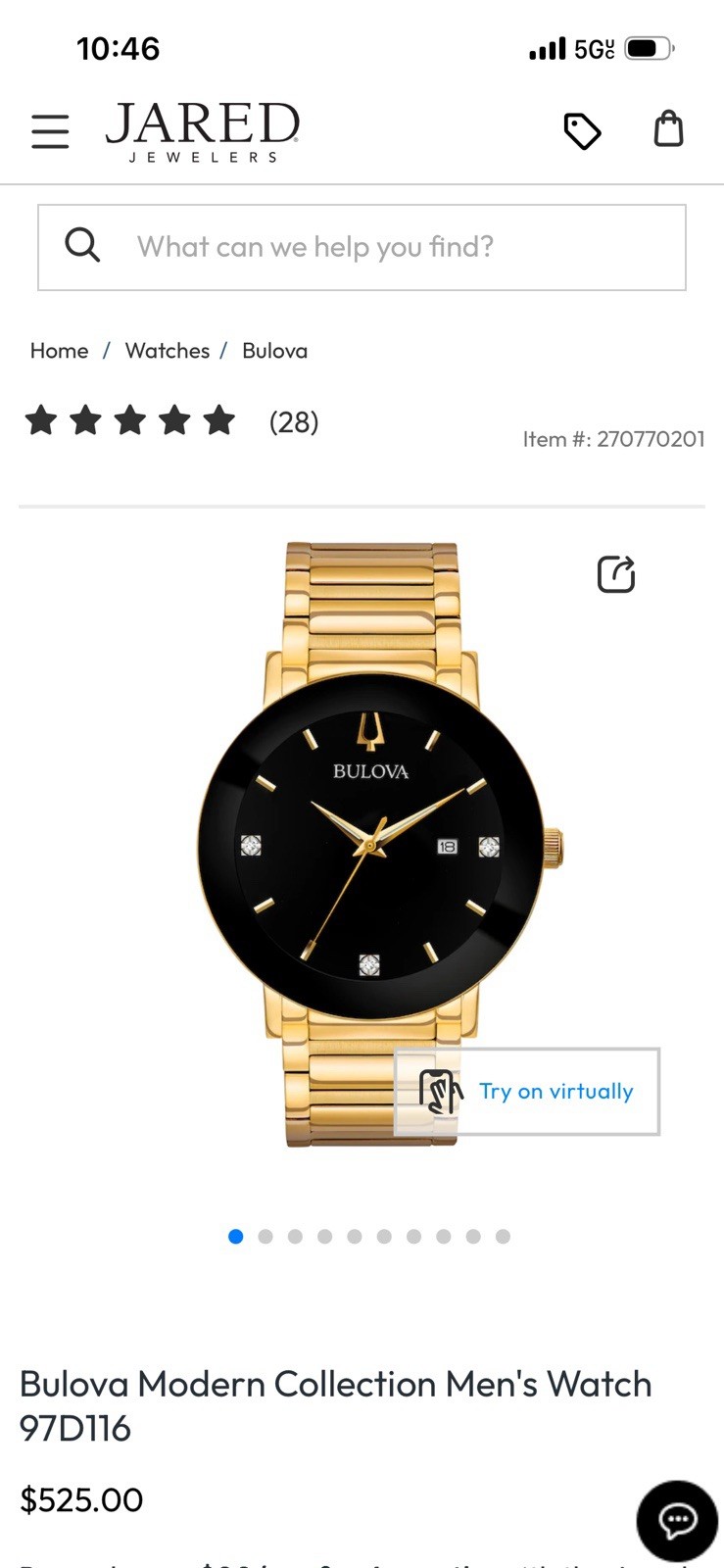 Bulova Men’s Diamond Accent Black Dial Gold-Tone Bracelet Quartz Date Watch