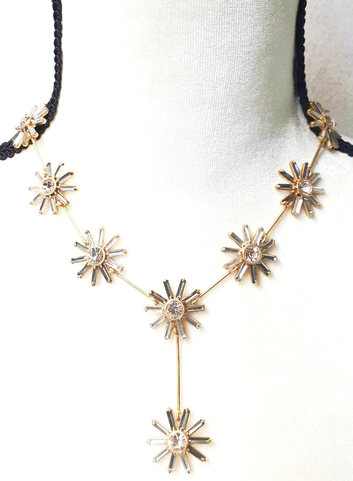 J.Crew Colorblock Crystal Flower Necklace in Black Diamond Gold Plated Brass NWT