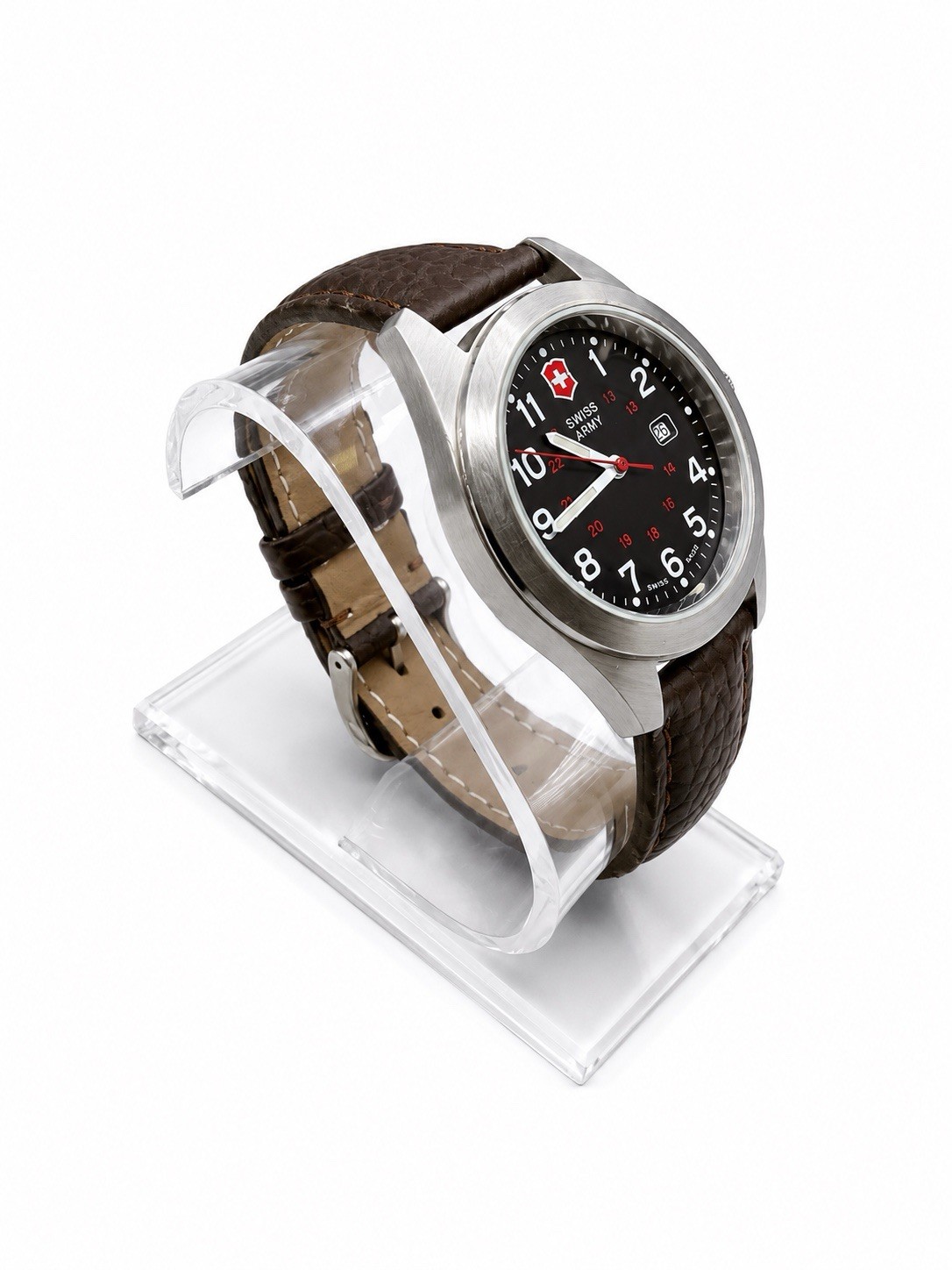 Vnt 1990’s Swiss Army Unisex Garrison Watch With Brown Leather Band