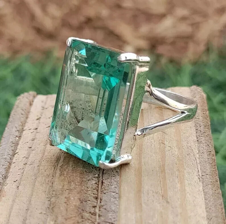 Aquamarine 925 Sterling Silver Band &Statement Ring Handmade Ring All Size R304