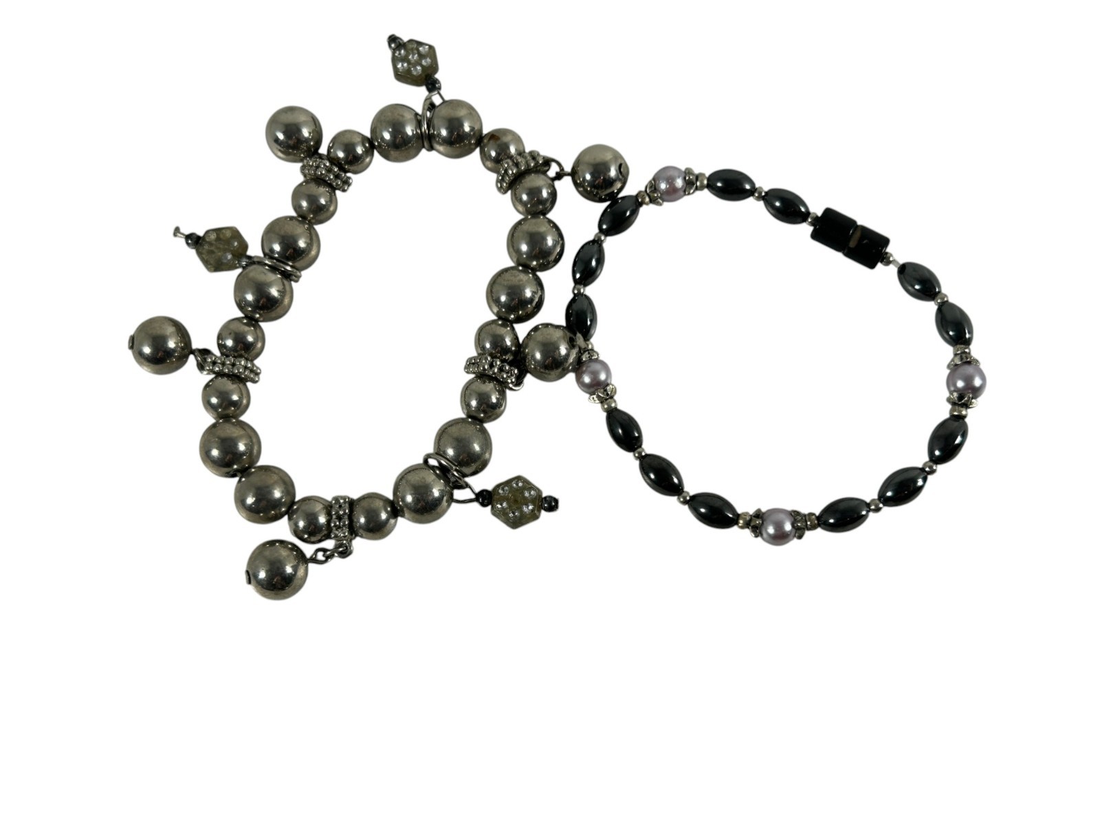 Mixed Lot 15 Silver Tone Bracelets Costume Jewelry Stretch Cuff Beaded Charm
