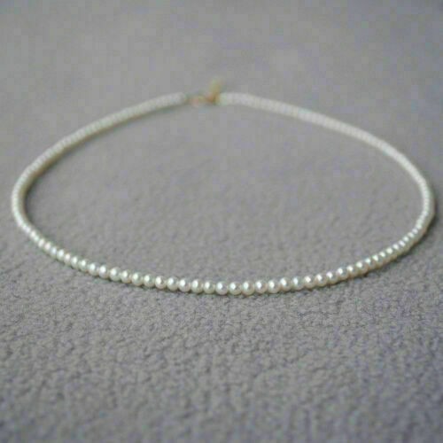 Mini AAA 2-3mm White Akoya Pearl Necklace 16inch 14k Gold Clasp