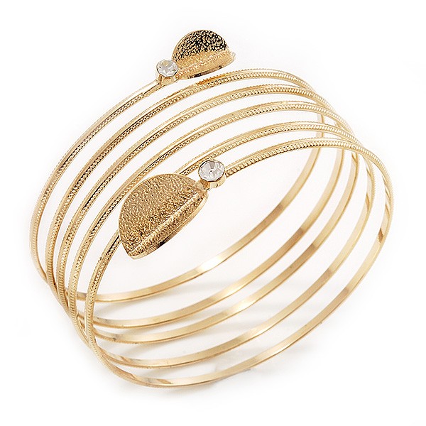 Crystal Leaf Armlet Bangle In Gold Tone up to 28cm upper arm