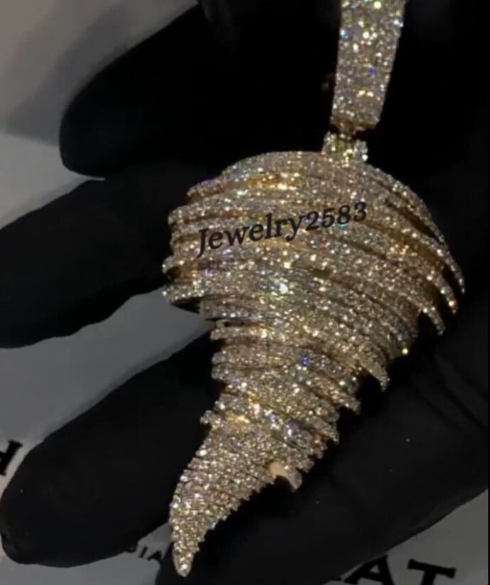 Gift For Mens Tornado Pendant With Flawless Honeycomb Real Moissanite 925 Silver