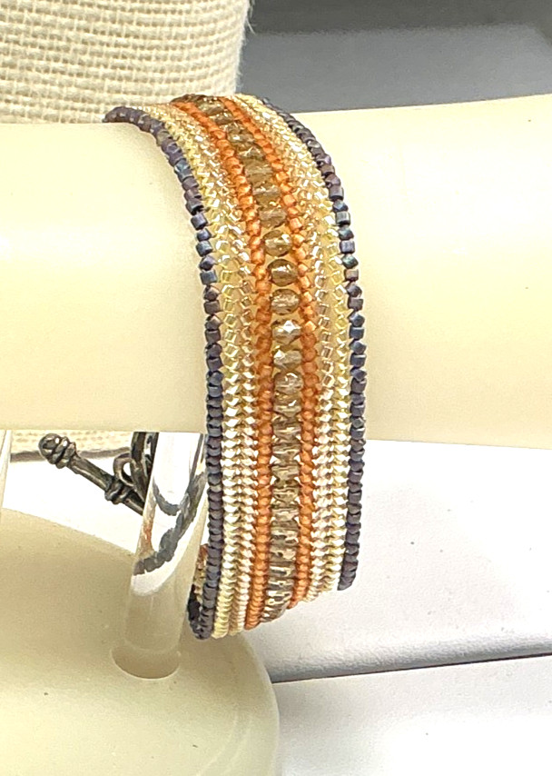 Fashion Bracelet Olive Green Orange Yellow Smoke woven beaded Lot 83D