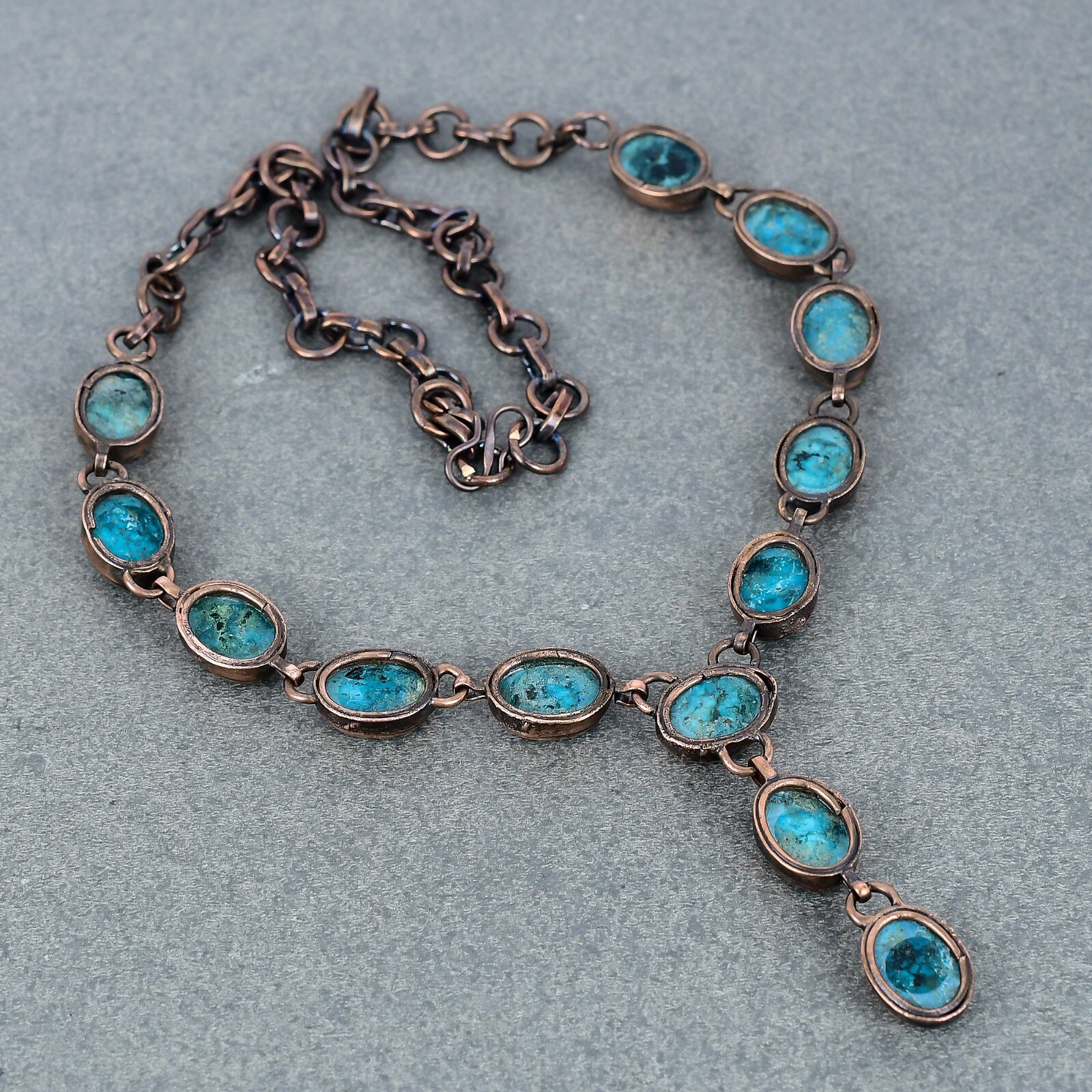 Copper Oval Tibetan Turquoise Stone Electroformed Ethnic Chain Necklace Jewelry