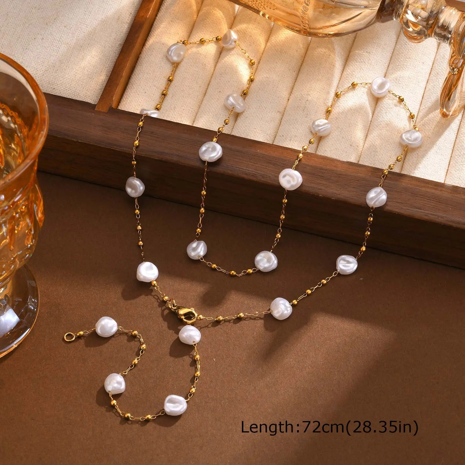 Lariat Pearls Long Chain Necklace For Women Y-shaped Necklace Link Jewelry