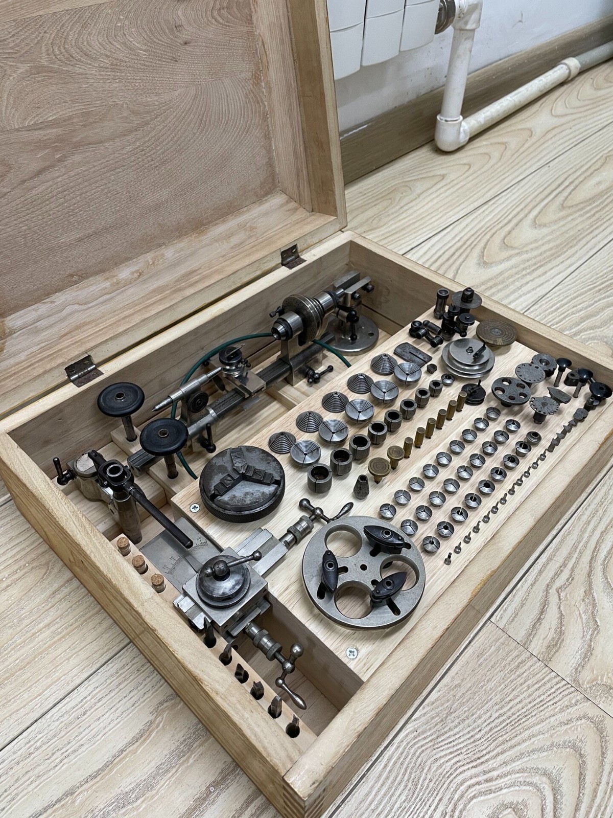 G. Boley Germany 8mm Watchmaker Lathe Complete Boxed Set Chucks Accessories Tool