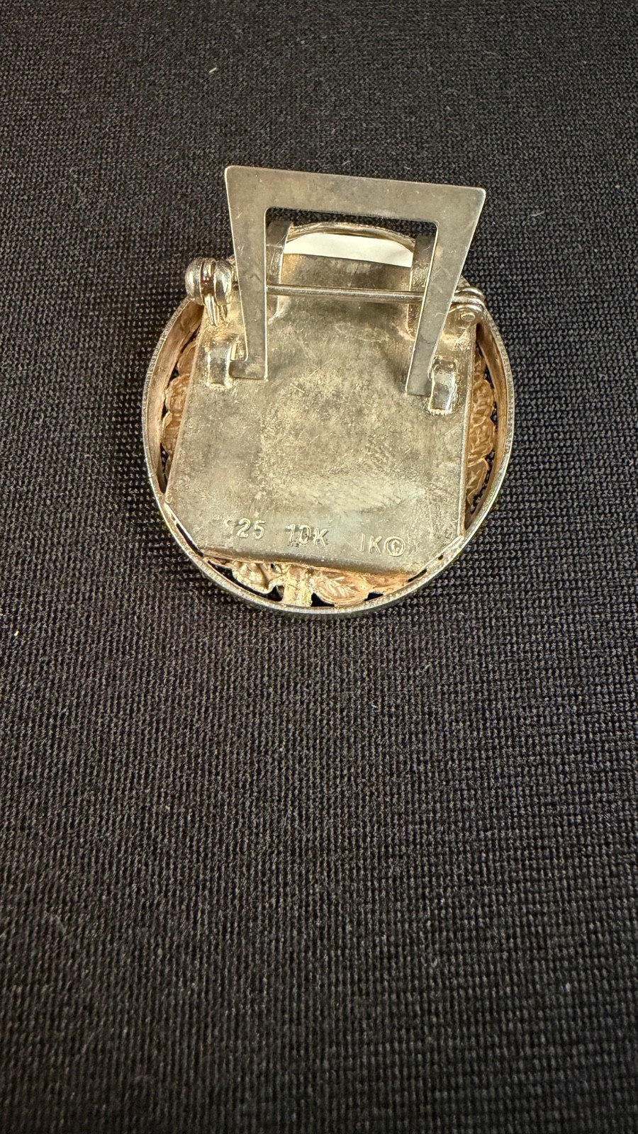 Vintage Sterling & 1OK Gold Diamond Eisel Back Picture Frame Brooch/Pendant