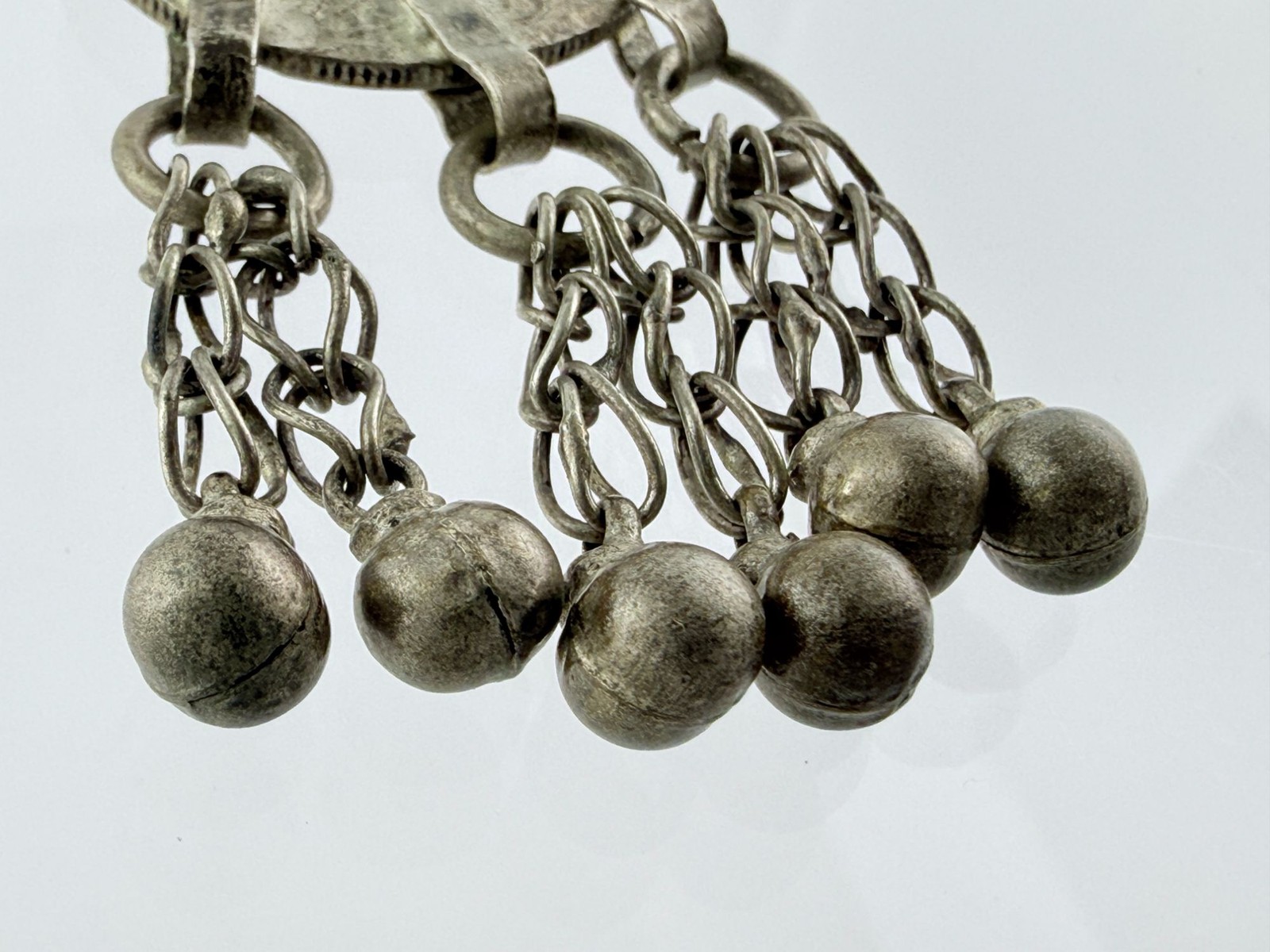 Vintage 1 Riyal Silver Coin with 6 Bell Tassels Pendant from Saudi Arabia 20g