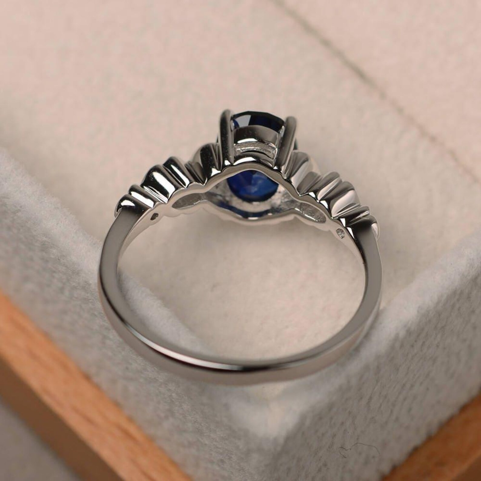 2Ct Oval Lab Created Sapphire Solitaire Engagement Ring 14K White Gold Plated