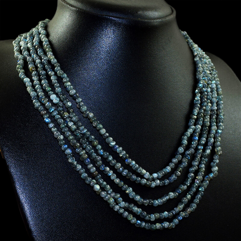 276.00 Cts Natural 5 Strand Blue Flash Labradorite Round Beads Necklace NK 57E79